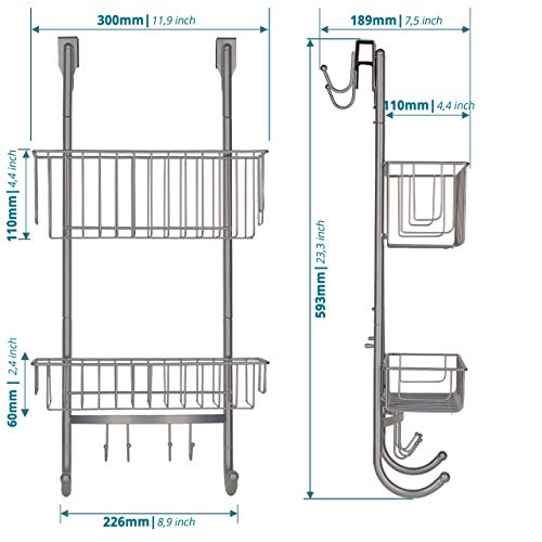 smartpeas Hanging Shelf for The Bathroom in Grey/Chrome Look - 2X Hanging Basket - 23.5'' x 12'' x 4.5'' - Stainless Steel - Shower Shelf Without Drilling - Extra: 2X Stainless Steel Adhesive Hooks