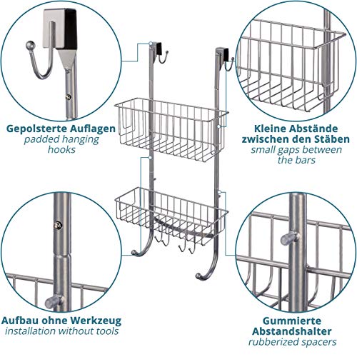 smartpeas Hanging Shelf for The Bathroom in Grey/Chrome Look - 2X Hanging Basket - 23.5'' x 12'' x 4.5'' - Stainless Steel - Shower Shelf Without Drilling - Extra: 2X Stainless Steel Adhesive Hooks