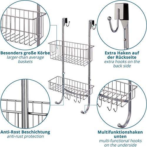 smartpeas Hanging Shelf for The Bathroom in Grey/Chrome Look - 2X Hanging Basket - 23.5'' x 12'' x 4.5'' - Stainless Steel - Shower Shelf Without Drilling - Extra: 2X Stainless Steel Adhesive Hooks