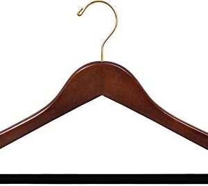 Wooden Suit Hangers with Walnut Finish and Velvet Non-Slip Bar, Space Saving Flat Hanger with Brass Swivel Hook & Notches (Set of 100) by The Great American Hanger Company