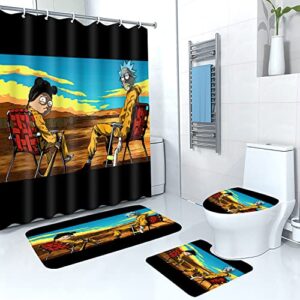 szzhnc 4 piece funny shower curtain sets with 12 hooks for fresh color luxury bathroom sets decor, non-slip rugs and toilet mat lid rug ,cartoon theme waterproof(72x72'') (ruike-scs-30228-02)
