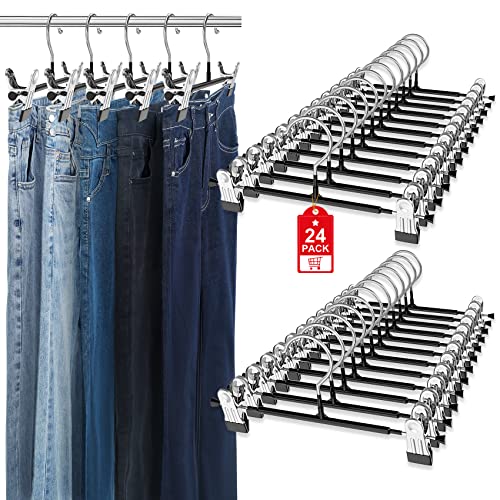 2 Pack Upgrade 9 Layers Pants Hangers Space Saving + 24 Pack Pants Hangers with Clips Adjustable Skirt Hangers for Women Closet Organizer College Dorm Room Essentials