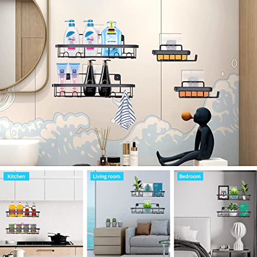 HATUO-001 4-Pack Shower Caddy Basket Shelf with Rustproof Black Hooks Storage Rack Organizer,No Drilling Can be wall-mounted without holes for Bathroom, Washroom, Restroom, Shower,Kitchen