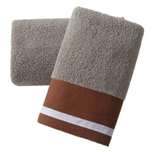 YiLUOMO 100% Cotton Brown Hand Towel Set of 2 Highly Absorbent Soft Hand Towel for Bathroom Home 13 x 29 Inch