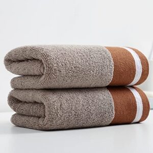 YiLUOMO 100% Cotton Brown Hand Towel Set of 2 Highly Absorbent Soft Hand Towel for Bathroom Home 13 x 29 Inch