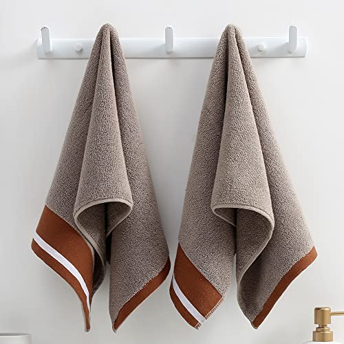 YiLUOMO 100% Cotton Brown Hand Towel Set of 2 Highly Absorbent Soft Hand Towel for Bathroom Home 13 x 29 Inch