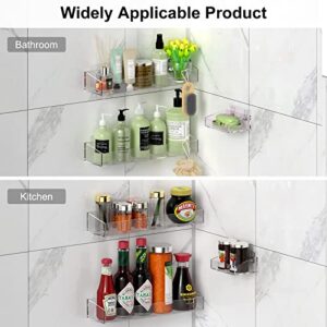 BSSOYAMM Acrylic Shower Caddy Shelves With Soap Dish, 3 Pack Self Adhesive Clear Shower Floating Shelf, Bathroom Storage Organizer Wall Mounted for Home.