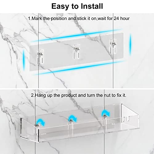 BSSOYAMM Acrylic Shower Caddy Shelves With Soap Dish, 3 Pack Self Adhesive Clear Shower Floating Shelf, Bathroom Storage Organizer Wall Mounted for Home.