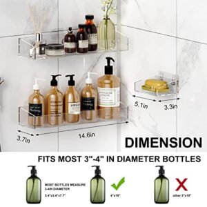 BSSOYAMM Acrylic Shower Caddy Shelves With Soap Dish, 3 Pack Self Adhesive Clear Shower Floating Shelf, Bathroom Storage Organizer Wall Mounted for Home.