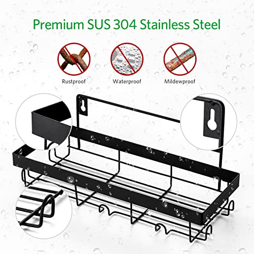 Shower Caddy | Bathroom Shelf, 4 Pack Adhesive Shower Shelf, Shower Rack with 4 Hooks,SUS304 Rustproof | No Drilling Traceless Adhesive Shower Organizer, for Shower & Kitchen(Frosted Black)