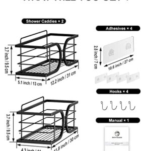 Shower Caddy, Adhesive Shower Shelves Organizer, No Drilling Bathroom Shower Rack Storage, SWIFTSHARK Wall Mounted Stainless Steel Bathroom Organizer, Shower Shelves for Inside Shower, Rustproof Matte Black Bathroom Shelves - [2 Pack]