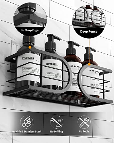 Shower Caddy, Adhesive Shower Shelves Organizer, No Drilling Bathroom Shower Rack Storage, SWIFTSHARK Wall Mounted Stainless Steel Bathroom Organizer, Shower Shelves for Inside Shower, Rustproof Matte Black Bathroom Shelves - [2 Pack]