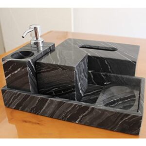 Chrocks Bathroom Accessory Set Made from Natural Stone Black Wood Marble - Bath Accessories Set of 6 Includes Soap Dispenser, Toothbrush Holder, Tumbler and Soap Dish Tray Tissue Box