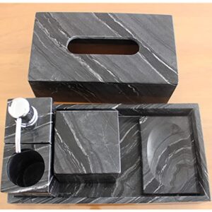 Chrocks Bathroom Accessory Set Made from Natural Stone Black Wood Marble - Bath Accessories Set of 6 Includes Soap Dispenser, Toothbrush Holder, Tumbler and Soap Dish Tray Tissue Box