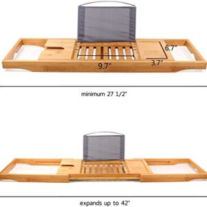 DOZYANT Bamboo Bathtub Tray Caddy Wooden Bath Tray Table with Extending Sides, Reading Rack, Tablet Holder, Cellphone Tray and Wine Glass Holder