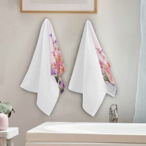 Purple Butterfly Floral Kitchen Hand Towels Set of 2 Spring Flowers Bath Towel Dish Cloth Washcloth for Spring Summer Seasonal Decor Kitchen Bathroom Absorbent Soft