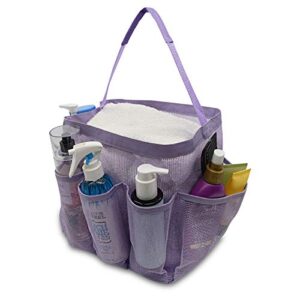 shower caddy portable - hanging bathroom organizer, waterproof mesh tote bags with handles and pockets, quick drying storage basket for toiletries, college, dorm, camping, travel - lavender