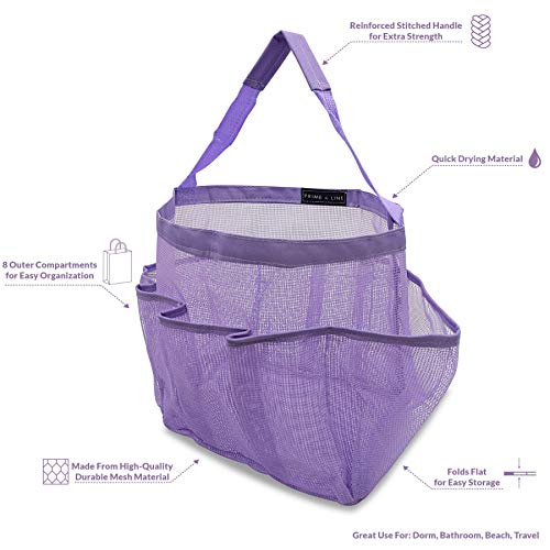 Shower Caddy Portable - Hanging Bathroom Organizer, Waterproof Mesh Tote Bags with Handles and Pockets, Quick Drying Storage Basket for Toiletries, College, Dorm, Camping, Travel - Lavender