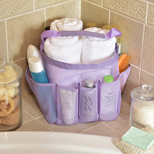 Shower Caddy Portable - Hanging Bathroom Organizer, Waterproof Mesh Tote Bags with Handles and Pockets, Quick Drying Storage Basket for Toiletries, College, Dorm, Camping, Travel - Lavender