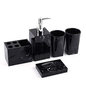 bathroom accessories set, 5 piece luxury resin bath accessory with toothbrush holder, liquid soap dispenser, soap dish, 2 tumblers (ink black)
