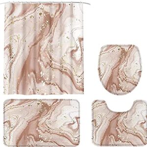 My-baby 4 Pcs Marble Shower Curtain Set with Rug Marble Bathroom Sets with 12 Hooks,White Gold Shower Curtain for Modern Bathroom Decor