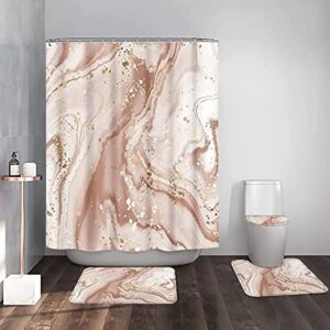 My-baby 4 Pcs Marble Shower Curtain Set with Rug Marble Bathroom Sets with 12 Hooks,White Gold Shower Curtain for Modern Bathroom Decor