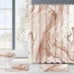 My-baby 4 Pcs Marble Shower Curtain Set with Rug Marble Bathroom Sets with 12 Hooks,White Gold Shower Curtain for Modern Bathroom Decor