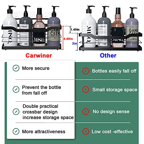 Carwiner Shower Shelf Deep Caddy 3-Pack basket with 10 Hooks & Soap Dish Holder, SUS304 Stainless Steel Bathroom Caddy Organizer Rack Adhesive Shampoo Holder Wall Mounted No Drilling (Silver)