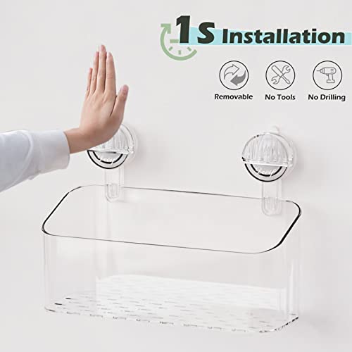 DEEIF Shower Caddy Suction Cup Clear Bathroom Shower Organizer Strong Suction Shower Shelves Storage Basket for Bathroom Inside Shower (Clear Basket + Toothbrush Holder)