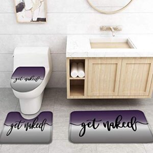 Purple and Grey Get naked Bathroom Shower Curtain Sets with Rugs, Funny Bathroom Decor Sets with Non-Slip Rugs and Toilet Lid Cover, Bath Mats, 36x72in Waterproof Shower Curtains with 12 Hooks