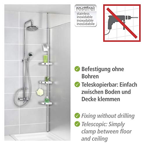 WENKO 22124100 Telescopic Shower Corner Element Premium, 10.8 x 27.6-102.4 x 7.9 inch, Shiny