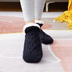 TTXS Indoor Floor Non-Slip Thermal Socks,Woven and Velvet Indoor Socks Slippers,Women Winter Non-Slip House Slipper Socks Thermal Socks Winter (Black,9.5-10.5)