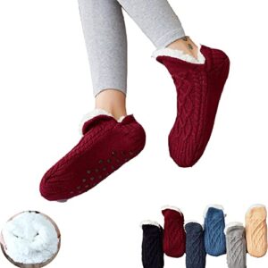 TTXS Indoor Floor Non-Slip Thermal Socks,Woven and Velvet Indoor Socks Slippers,Women Winter Non-Slip House Slipper Socks Thermal Socks Winter (Black,9.5-10.5)