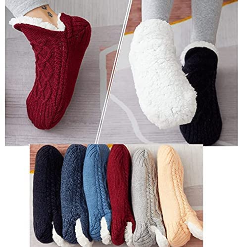 TTXS Indoor Floor Non-Slip Thermal Socks,Woven and Velvet Indoor Socks Slippers,Women Winter Non-Slip House Slipper Socks Thermal Socks Winter (Black,9.5-10.5)