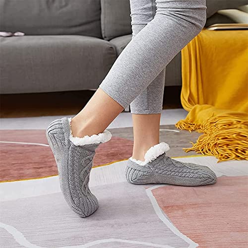 TTXS Indoor Floor Non-Slip Thermal Socks,Woven and Velvet Indoor Socks Slippers,Women Winter Non-Slip House Slipper Socks Thermal Socks Winter (Black,9.5-10.5)