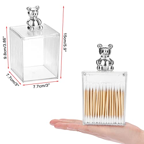 Hipiwe Acrylic Qtip Holder with Bear Lid - Clear Cotton Swab Holder Bathroom Organizer Containers Q-tip Dispenser Apothecary plastic Jar for Cotton Ball, Cotton Rounds, Cotton Pads