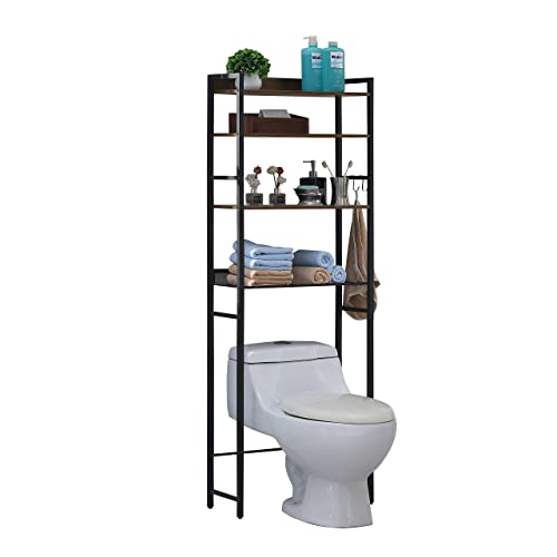 Kavonty Over The Toilet Storage Rack, 4-Tier Bathroom Space Saver with Adjustable Shelves,Freestanding Bathroom Organizer, Bathroom Organizer for Bathroom, Bathroom Toilet Rack,Rustic Brown