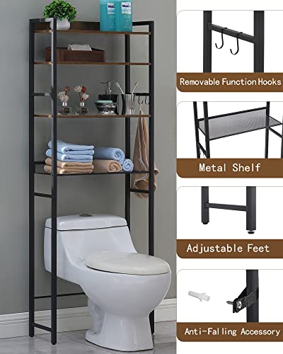 Kavonty Over The Toilet Storage Rack, 4-Tier Bathroom Space Saver with Adjustable Shelves,Freestanding Bathroom Organizer, Bathroom Organizer for Bathroom, Bathroom Toilet Rack,Rustic Brown