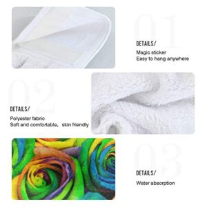 YYZZH Colorful Floral Print Rainbow Rose Flower Valentines Day Kitchen Hand Towels with Hook & Loop Set of 2 Absorbent Bath Hand Towel Hanging Tie Towel
