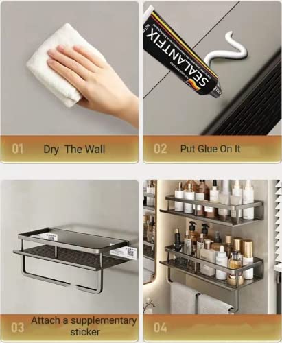 Shower Basket Shelf With A Pole ， Adhesive Drill-Free Kitchen or Bathroom Storage Rack Organizer, Gray Shower Storage Shelves for Bathroom, Washroom, Restroom, Kitchen