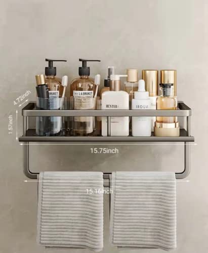 Shower Basket Shelf With A Pole ， Adhesive Drill-Free Kitchen or Bathroom Storage Rack Organizer, Gray Shower Storage Shelves for Bathroom, Washroom, Restroom, Kitchen