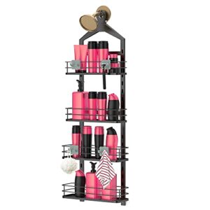nieifi 4 tier anti swing over head shower organizer basket shelf, hanging shower caddy, rust proof bathroom shelves black