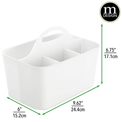 mDesign Small Plastic Shower/Bath Storage Organizer Caddy Tote with Handle - Dorm, Shelf, Cabinet - Soap, Shampoo, Conditioner, Combs, Brushes, Lumiere Collection, 2 Pack, White