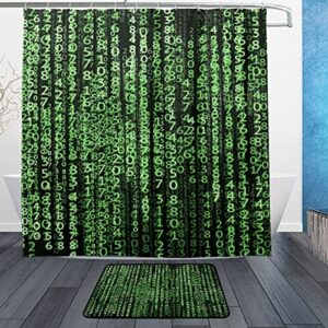 shower curtain sets with rugs for bathroom matrix code digital numbers 72 x 72 inch shower curtains in bath with 12 hooks
