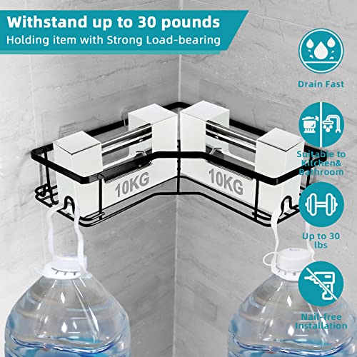 ZWMBYN Corner Shower Caddy, 2 Pack Shower Organizer Corner Shower Shelf with Hooks and Soap Dish, Adhesive No Drilling Shower Storage Rack Rustproof Shower Shelves for Bathroom Storage, Black