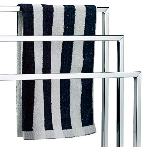 MyGift Silver Chrome Plated Metal Free Standing Towel Rack Stand with 3 Bars for Bathroom, Bedroom, Laundry Room, Blanket Rack