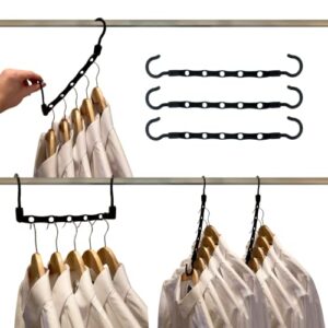 10 pack home essentials space saving hanger 5-hole black hangers clothes organizer | clothes hanger for room organization | space saving closet organizers and storage, dorm room essentials