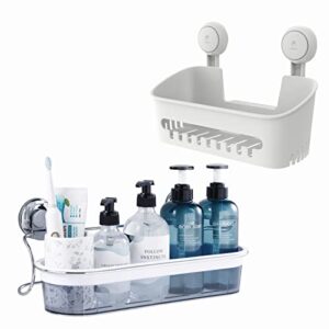 leverloc shower caddy suction cup set of 2, no-drilling extended chromed & plastic bathroom caddy shower shelf suction basket powerful heavy duty waterproof shower organizer for bathroom & kitchen