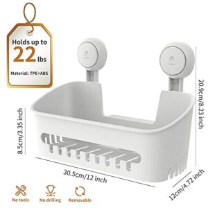 LEVERLOC Shower Caddy Suction Cup Set of 2, NO-Drilling Extended Chromed & Plastic Bathroom Caddy Shower Shelf Suction Basket Powerful Heavy Duty Waterproof Shower Organizer for Bathroom & Kitchen