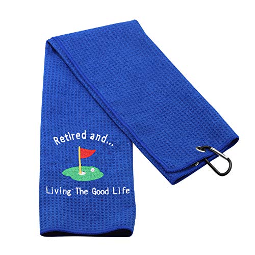 PXTIDY Funny Retired Gift Retirement Golf Towel for Women Men Retired and Living The Good Life Retired Golfer Gift Golfing Golf Towel Enjoy Retirement Live Gift (Blue)